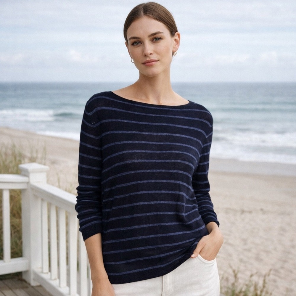 Vince Cashmere Striped Pattern Boat Neck Pullover Sweater Size XS‎